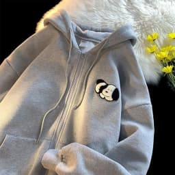 Gray Cartoon Puppy Printed Sweatshirts Y2K Zip Up Hoodies Women Aesthetic Autumn Vintage Oversized Hoodies With Pockets Teens