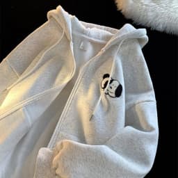Gray Cartoon Puppy Printed Sweatshirts Y2K Zip Up Hoodies Women Aesthetic Autumn Vintage Oversized Hoodies With Pockets Teens