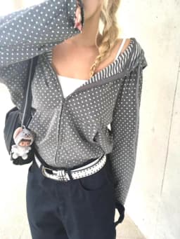 Slimming SEI Japanese Early Style Polka Dot Stripe Casual Versatile Women's Hoodie Jacket Coat Straight Cut Commute Style Lon...
