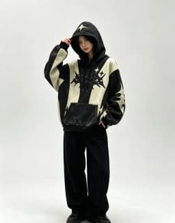 American Street Style High-End English Embroidery Collage Hoodie with Hat, New Trendy Unisex Loose Hoodie