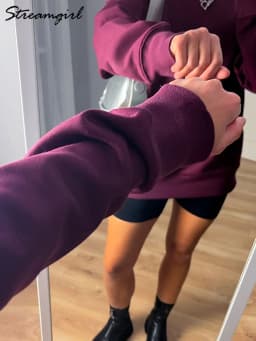 Streamgirl Women Fleece Sweatshirts Autumn Winter Loose O Neck Brown Velvet Pullovers Red Warm Fleece Sweatshirts Women Couple