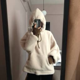 Lamb Velvet Hooded Sweatshirt Women's Autumn Winter New Loose Korean Version Student Top Coat Crew Neck Print Casual Streetwear