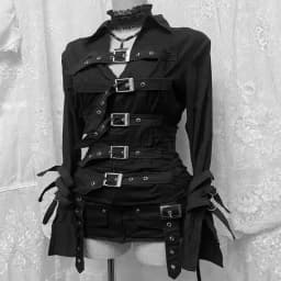 Gothic Y2k Subculture Vintage Jackets Women Harajuku Y2K Metal Buckle Belt Slim Bandage Shirts New Dark Punk Top Female Clothing