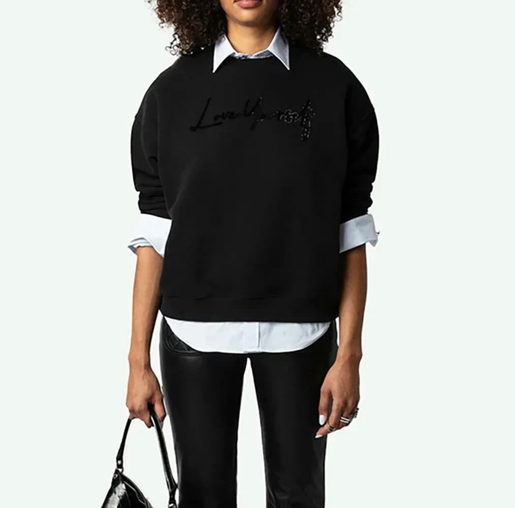 Diamond Flocking Love Yourself Women's Sweatshirt Autumn Winter Crew Neck Long Sleeve Pullover Sweatshirt Fashion Casual Y2K Top