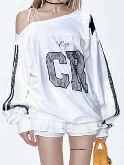 2026 Y2k Aesthetic Lace Letter Hoodie Women Skew Collar Bandage Streetwear Hoody Harajuku Oversized Casual Grunge Sweatshirt