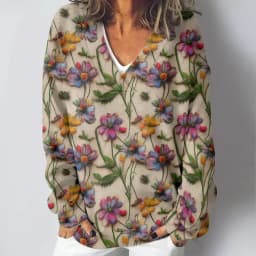 Florals Cardinal Bird Retro Printed V-neck Casual Women Winter Classic Sweatshirts Elegent Pullovers Long Sleeve Loose Jumper