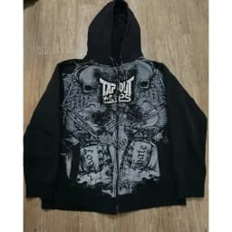 Harajuku Tapout Zipper Skull Print Oversized Hoodies Women Hip hop Fashion Sweater American Y2k Tops Vintage Gothic Streetwear
