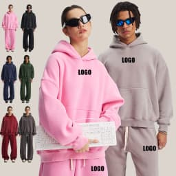 Custom LOGO men's new short BOXY version 370G heavy fleece worn old hooded sweater scimitar wide leg trousers couple suit