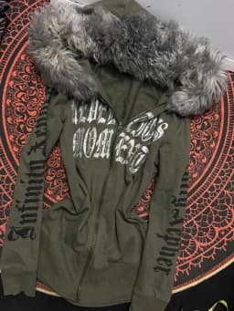 American retro vintage workwear style letter fur collar Gothic punk cardigan hoodie autumn and winter zipper cardigan jacket emo