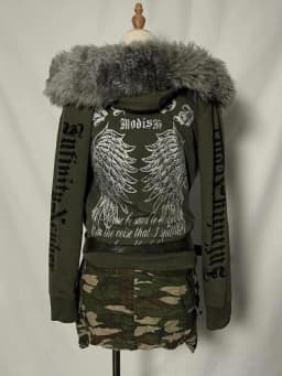 American retro vintage workwear style letter fur collar Gothic punk cardigan hoodie autumn and winter zipper cardigan jacket emo