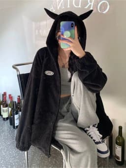 E-girl Fashion Kawaii Devil Horns Zip-up Hoodies Women Gothic Sweatshirt Casual Y2k Tops Outwear Harajuku Grunge Streetwear Coat
