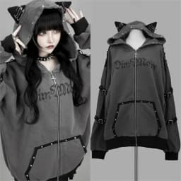 2026 Spring Gothic Print Design Coat Women Subculture Zip Up Hoodies Kawaii Y2k Casual Sweatshirts Female Korean Popular Clothes