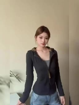 Aesthetic Vintage Grey Hooded Knit Cardigan Women High Street Retro Slim Zipper Hoodie Female Design Fashion Skinny Coat New
