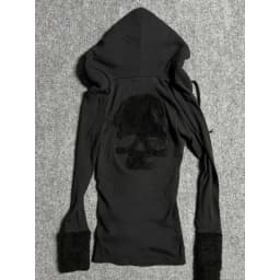 Deeptown Y2k Black Vintage Printed Hoodies Women V Neck Long Sleeve American Fashion Hooded Sweatshirt Streetwear Hip Hop Spring
