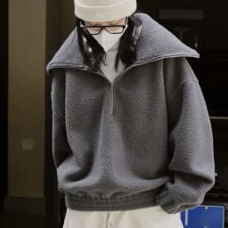 Japanese Polar Fleece Sweatshirts Fall Winter Lazy Wind Women Oversize Pullovers Chic Half Zipper Solid Warm Loose Casual Tops
