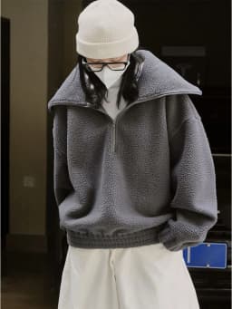 Japanese Polar Fleece Sweatshirts Fall Winter Lazy Wind Women Oversize Pullovers Chic Half Zipper Solid Warm Loose Casual Tops
