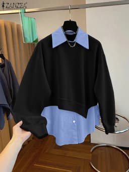Stylish Women Sweatshirts 2025 ZANZEA Autumn Hoodies Casual Long Sleeve Tops Fake Two Piece Shirt Elegant OL Work Pullover Mujer