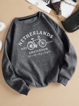 Netherlands Amsterdam Bike Design Womens Pullovers Fleece Casual Sweatshirt Autumn Loose Clothes Crewneck All-Match Sportswears