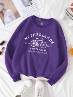Netherlands Amsterdam Bike Design Womens Pullovers Fleece Casual Sweatshirt Autumn Loose Clothes Crewneck All-Match Sportswears