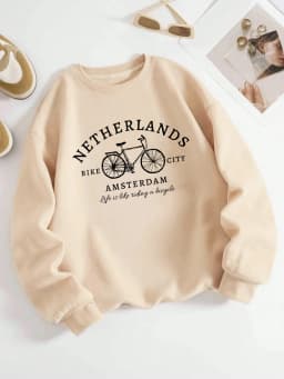 Netherlands Amsterdam Bike Design Womens Pullovers Fleece Casual Sweatshirt Autumn Loose Clothes Crewneck All-Match Sportswears