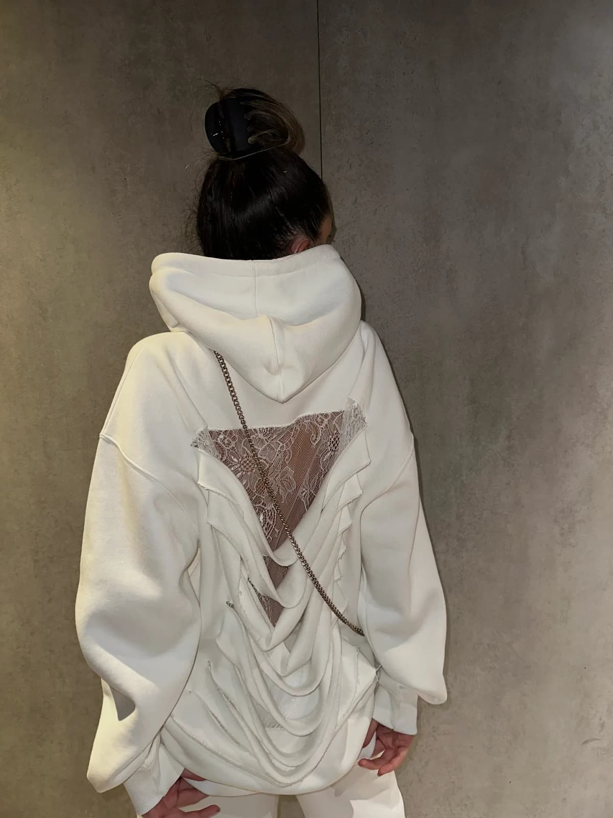 American Gothic Translucent Mesh Hoodie Y2Kwomens Fashion Sexy Ribbon Backless Hollow Oversized Hoodie Sweatshirt Casual Jacket