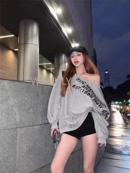 Woman American Vinrage Grey Street Sweatshirt Y2k Letter Printing Long Sleeve Casual Warm Oversize Baggy Ladeies Tops Autumn