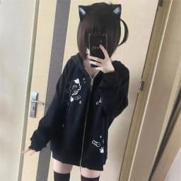 Cute Cartoon Print Hoodie Women's Oversized Fleece Lined Sweatshirt Trendy Outerwear Autumn Winter Fashionable Jacket