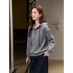 VIMLY Women's Hoodies Grey Hooded Fleece Casual Sweatshirt Loose-fit Long Sleeve Sweatshirts Fall Winter 2026 Pullover A3537