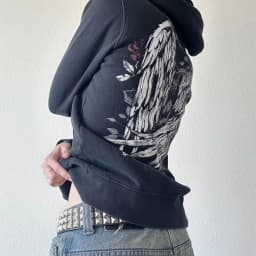Wing Print Hoodies Vintage Cyber Grunge Zip Up Jackets E-girl Dark Academia Sweatshirts 2000s Style Gothic Y2k Retro Clothes