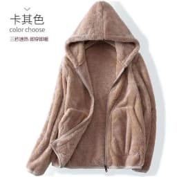 Rocker Fleece Sweatshirt Women Hooded Coral Fleece Jacket Autumn Winter Coat Warm Long Sleeve Zipper Sportswear Casual Loose