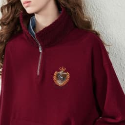 TOYOUTH Women Sweatshirt 2026 Autumn New Fleece College Style Embroidered Plaid Collar Loose Top