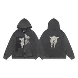 Oversized Hoodies for Women and Men Ins Trendy Zip Up Cardigan Hooded Coats Patchwork Printed Hooded Sweatshirts Jackets Autumn