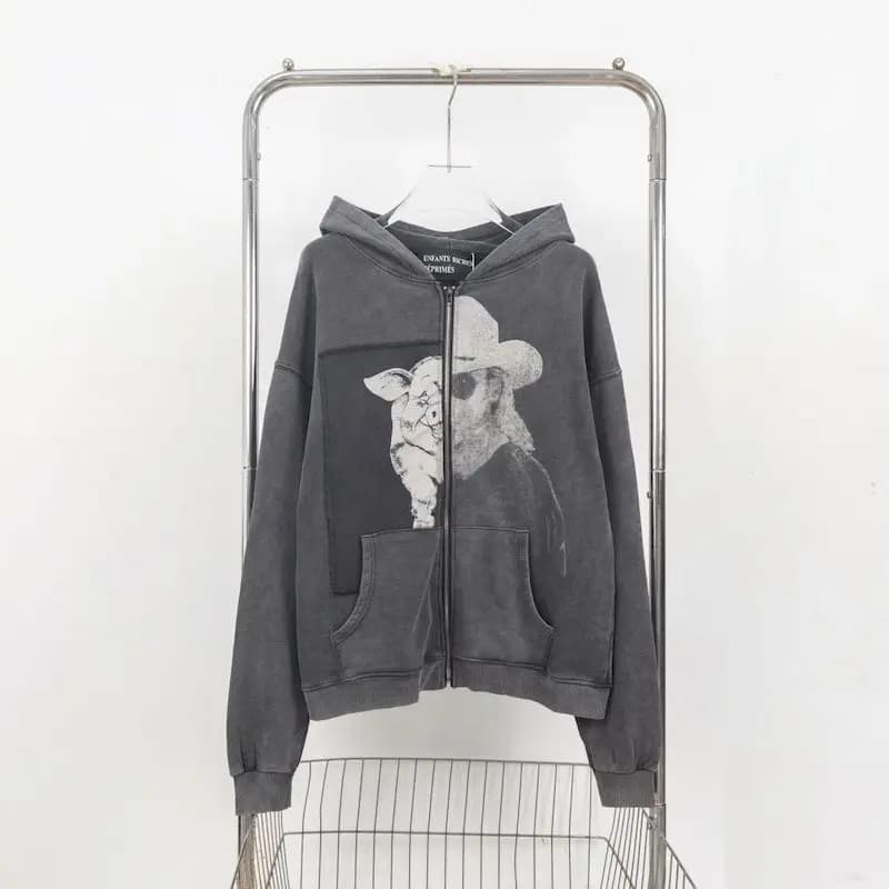 Oversized Hoodies for Women and Men Ins Trendy Zip Up Cardigan Hooded Coats Patchwork Printed Hooded Sweatshirts Jackets Autumn