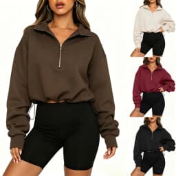 2026 Autumn Winter New Women's Half Zipper Long Sleeve Sweatshirt European American Fashion Short Style Pullover Hoodie Tops Y2k