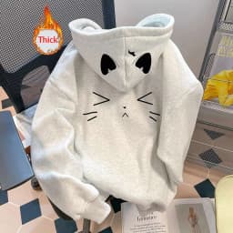Thick Kawaii Hoodies Women Fashion Cartoon Warm Preppy Style Cute Pullover Fall Winter Female Long Sleeve Chic Casual Ins Tops