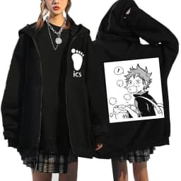 Japanese Anime Haikyuu Graphic Zip Up Hoodies Manga Y2k Gothic Zippper Jackets Sweatshirts Karasuno Fly High Harajuku Streetwear