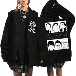 Japanese Anime Haikyuu Graphic Zip Up Hoodies Manga Y2k Gothic Zippper Jackets Sweatshirts Karasuno Fly High Harajuku Streetwear