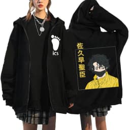 Japanese Anime Haikyuu Graphic Zip Up Hoodies Manga Y2k Gothic Zippper Jackets Sweatshirts Karasuno Fly High Harajuku Streetwear