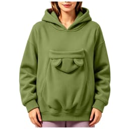 Pet Pouch Hoodies Women Oversize Sweatshirt With Hooded Kangaroo Pocket Funny Solid Color Loose Long Sleeve Pullover For Dog Cat
