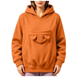 Pet Pouch Hoodies Women Oversize Sweatshirt With Hooded Kangaroo Pocket Funny Solid Color Loose Long Sleeve Pullover For Dog Cat