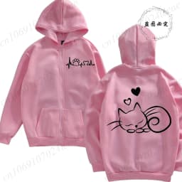 Women Zipper Hoodie Clothes Autumn Winter New Cute Cat Heatbeat Sweatshirt Hip Hop Streetwear Women Zip Up Jacket Coat Clothing