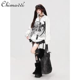 Japanese Subculture Retro Washed Old Street Style Hooded Loose Coat Autumn New Cool Girl Long-sleeved Women's Sweatshirt