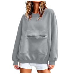 Autumn Casual Women's Hoodie Crew Neck Sweatshirt Long Sleeve Pullover With Zipper Pocket Female Solid Loose Fit Hoodies Top