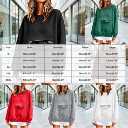Autumn Casual Women's Hoodie Crew Neck Sweatshirt Long Sleeve Pullover With Zipper Pocket Female Solid Loose Fit Hoodies Top