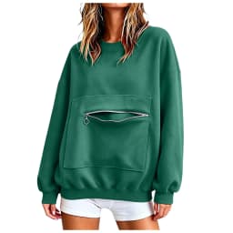 Autumn Casual Women's Hoodie Crew Neck Sweatshirt Long Sleeve Pullover With Zipper Pocket Female Solid Loose Fit Hoodies Top