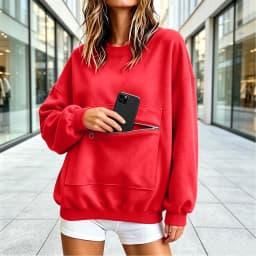 Autumn Casual Women's Hoodie Crew Neck Sweatshirt Long Sleeve Pullover With Zipper Pocket Female Solid Loose Fit Hoodies Top
