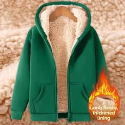 Ladies Large Size American Style Lamb Velvet Hoodie Zipper Cardigan Outerwear Autumn Winter Thickened Long Sleeve Casual Wear