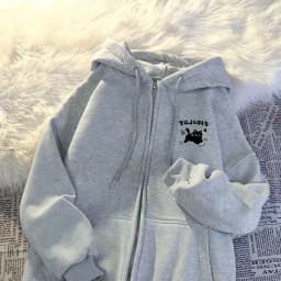 2026 New Korean Style Hoodie Sweatshirt Autumn Winter Fleece Casual Versatile American Loose Outerwear Trendy Zipper Closure