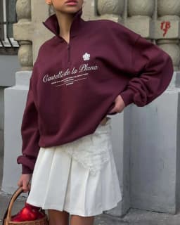 American Preppy-style Retro Letter Printed Sweatshirts Half Zip Turn-down Collar Lapel Shirts White Wine Red Leisure Young Women