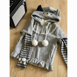 Japanese Harajuku Kawaii Long Sleeve Hoodie Women Cat Ears Sweet Sweatshirt Lace Striped Zipper Casual Cartoon 2025 Autumn